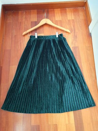 FALDA ZARA TERCIOPELO VERDE TALLA XS