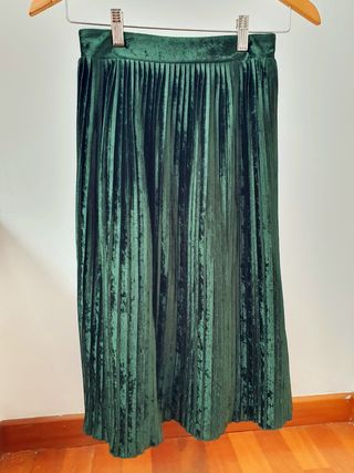 FALDA ZARA TERCIOPELO VERDE TALLA XS