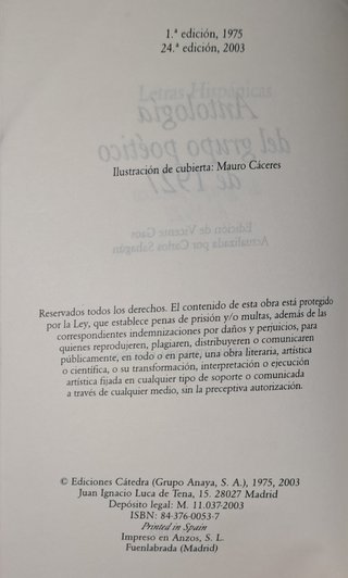 Libro, ANTOLOGÍA POÉTICA DEL 27