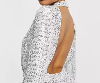 Vestido plateado/blanco lentejuelas