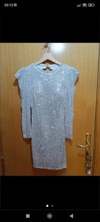 Vestido plateado/blanco lentejuelas