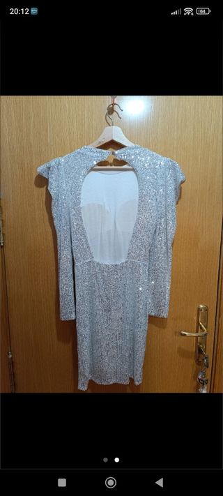 Vestido plateado/blanco lentejuelas