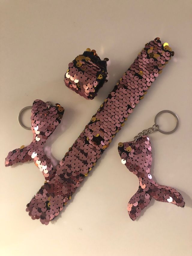 Zainetto, portamonete e cerchietto con paillettes