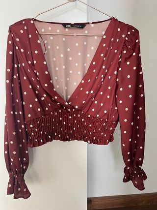 Camisa de seda Marrón con lunares blancos 