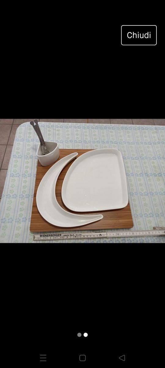 Antipastiera porcellana, vassoio bambù