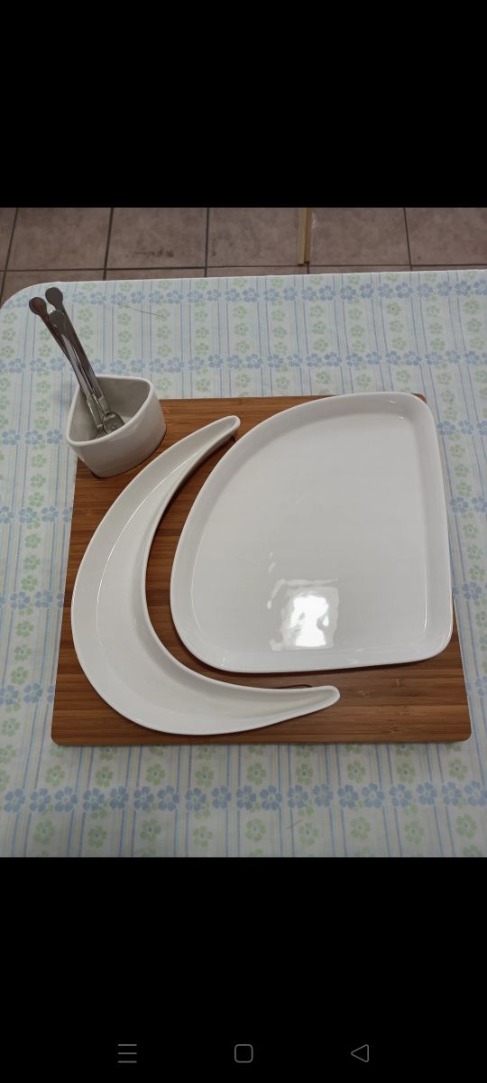 Antipastiera porcellana, vassoio bambù