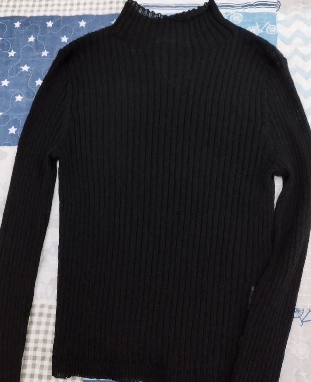 Jersey tricot negro mujer.