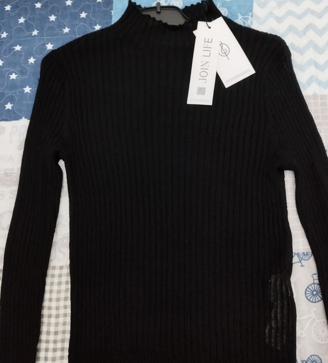 Jersey tricot negro mujer.