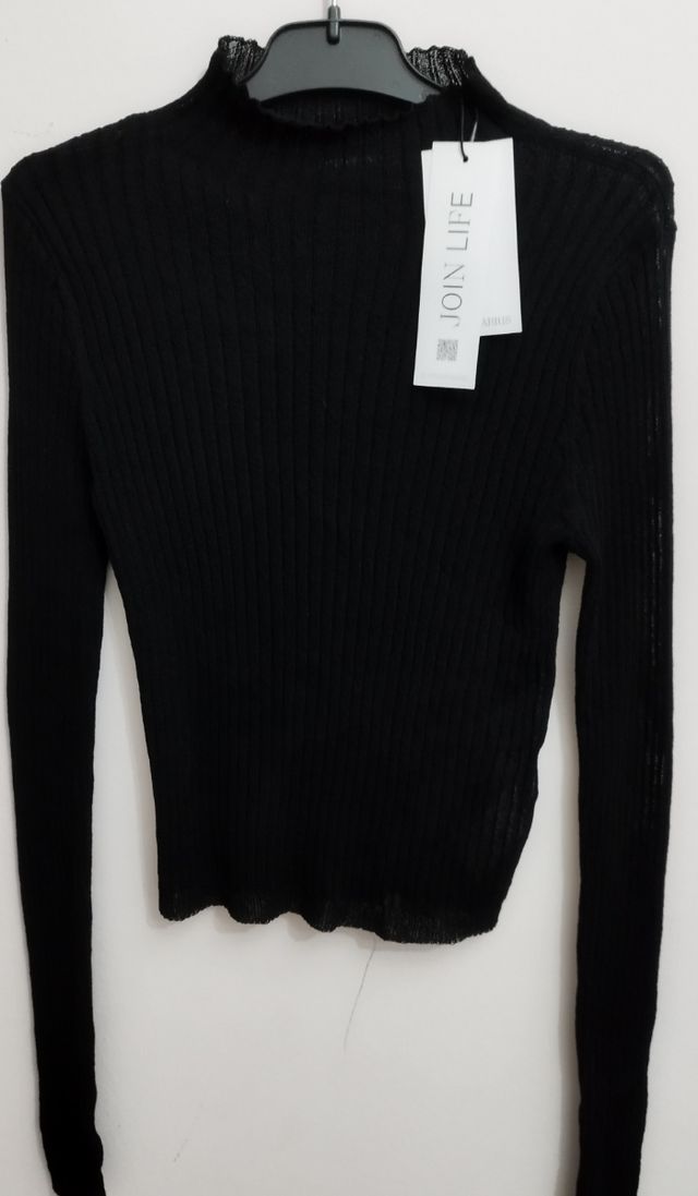 Jersey tricot negro mujer.