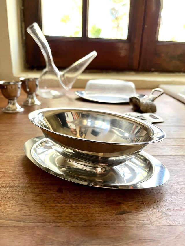 Casseruola vintage in acciaio inossidabile. Italia anni '70