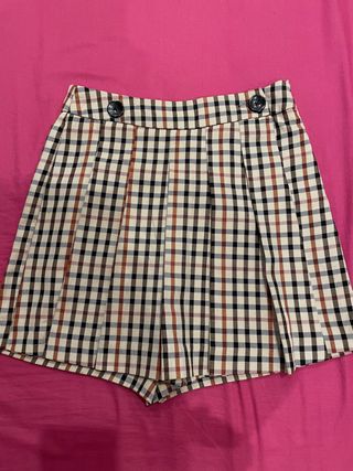 Minifalda - pantalon cuadros marron