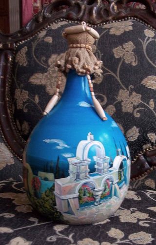 Bottiglia- Quadro paesaggistico dipinto a mano