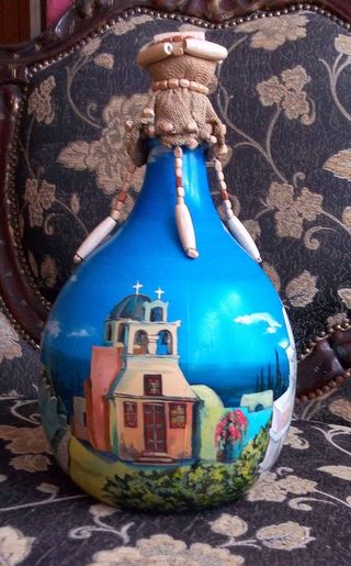 Bottiglia- Quadro paesaggistico dipinto a mano