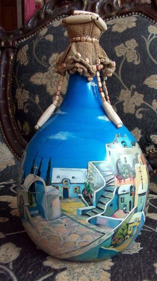 Bottiglia- Quadro paesaggistico dipinto a mano