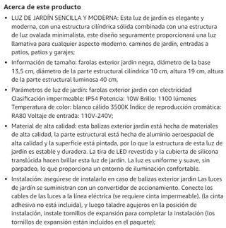 🟢Lampara de Pie Farola Exterior Jardín 10W 3500K