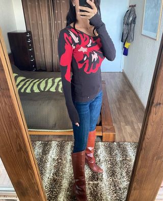 Miss Sixty jersey marrón flor roja talla Xs