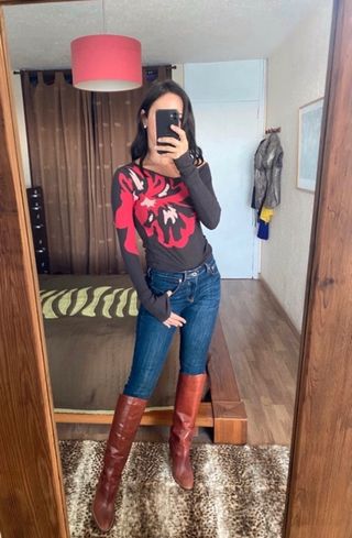 Miss Sixty jersey marrón flor roja talla Xs