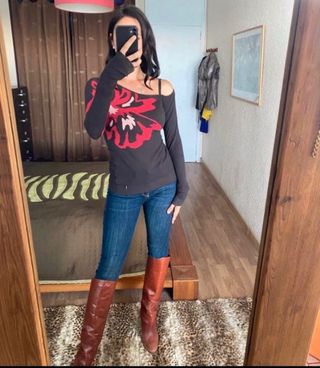 Miss Sixty jersey marrón flor roja talla Xs