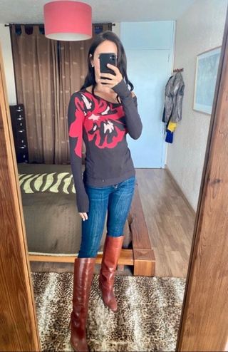 Miss Sixty jersey marrón flor roja talla Xs