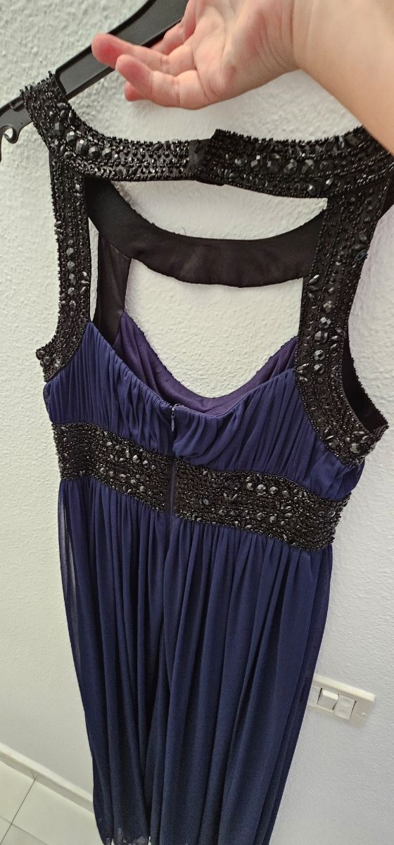 Vestido largo de fiesta azul marino y negro