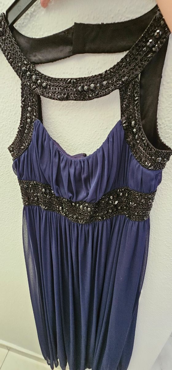 Vestido largo de fiesta azul marino y negro