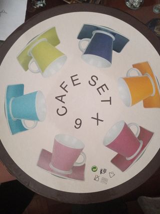 Juego de café con 6 tazas/platos colores