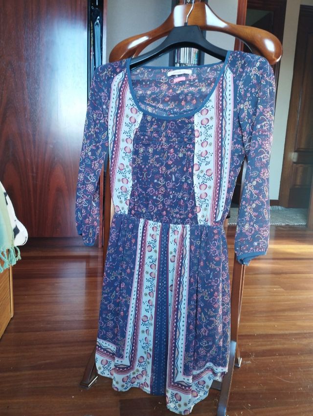 Vestido Liberty en azul marino y crudo