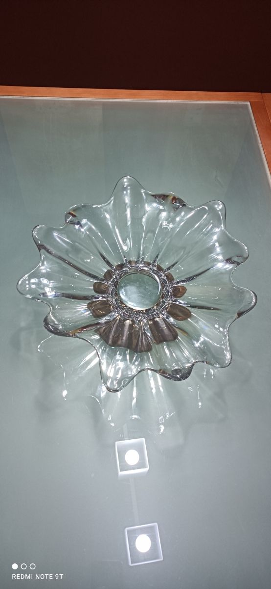 Centro de mesa cristal y plata