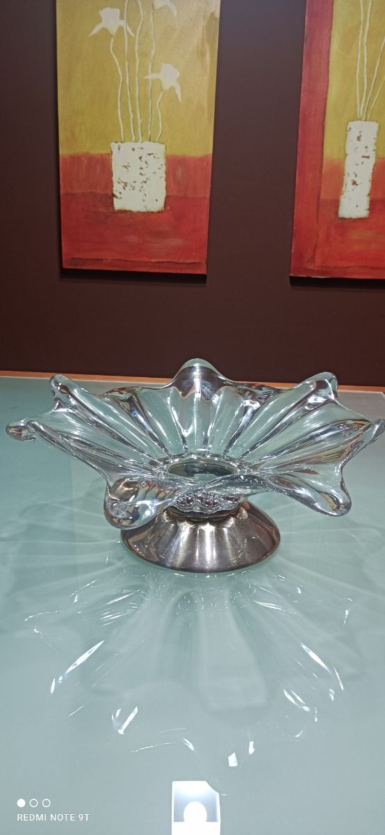 Centro de mesa cristal y plata