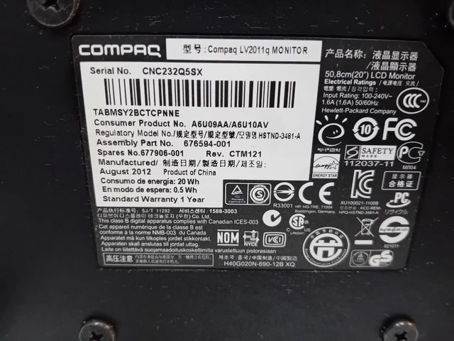 Monitor compaq 20 pulgadas