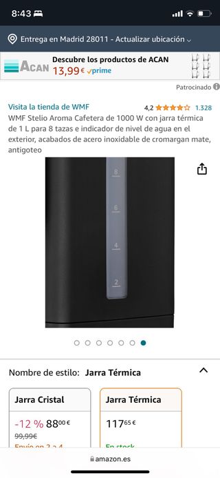 cafetera WMF stelio Aroma, nueva