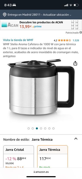 cafetera WMF stelio Aroma, nueva