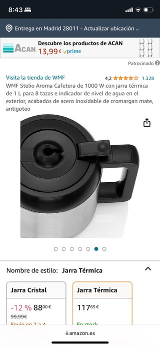 cafetera WMF stelio Aroma, nueva