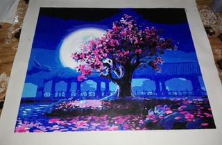 Dipinto fatto a mano, ciliegio in fiore