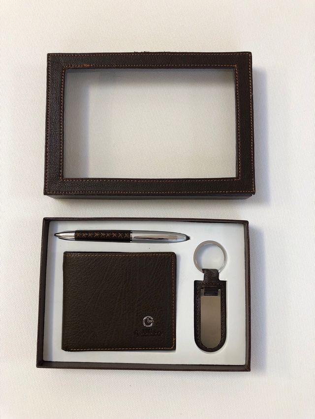 Portafoglio uomo in pelle marrone set