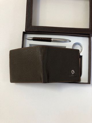 Portafoglio uomo in pelle marrone set