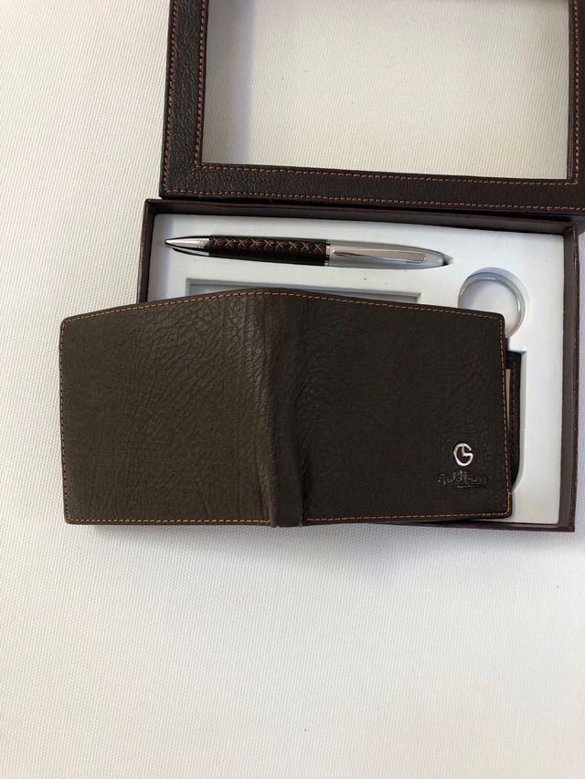 Portafoglio uomo in pelle marrone set