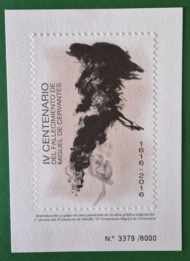 Tarjeta numerada golpe seco Sello Correos Cervante