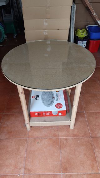 Mesa camilla, cristal y brasero eléctrico 