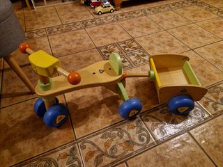 Triciclo madera bebé con remolque