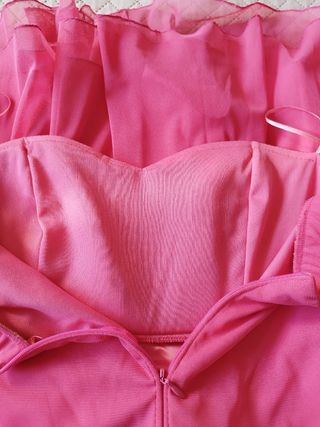 Vestido fiesta palabra honor tul fucsia