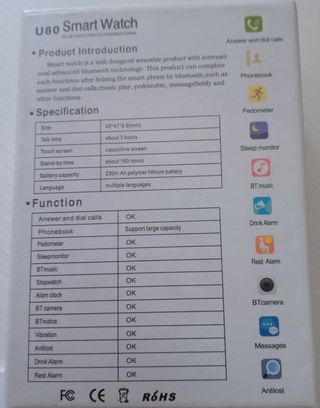 Smart Watch color negro mod. Chereeki U80