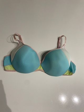 Sujetador azul, rosa y verde lima