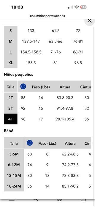Ropa Snow & Sky nieve talla 4