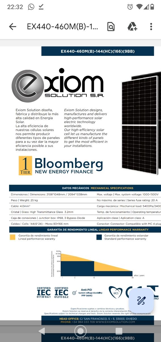 8 Panel solar 460w fotovoltaico 
