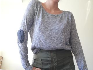Jersey fino gris con coderas talla L nuevo