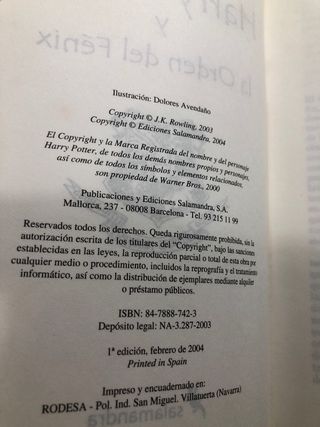 1 edición Harry Potter y la orden del Fénix