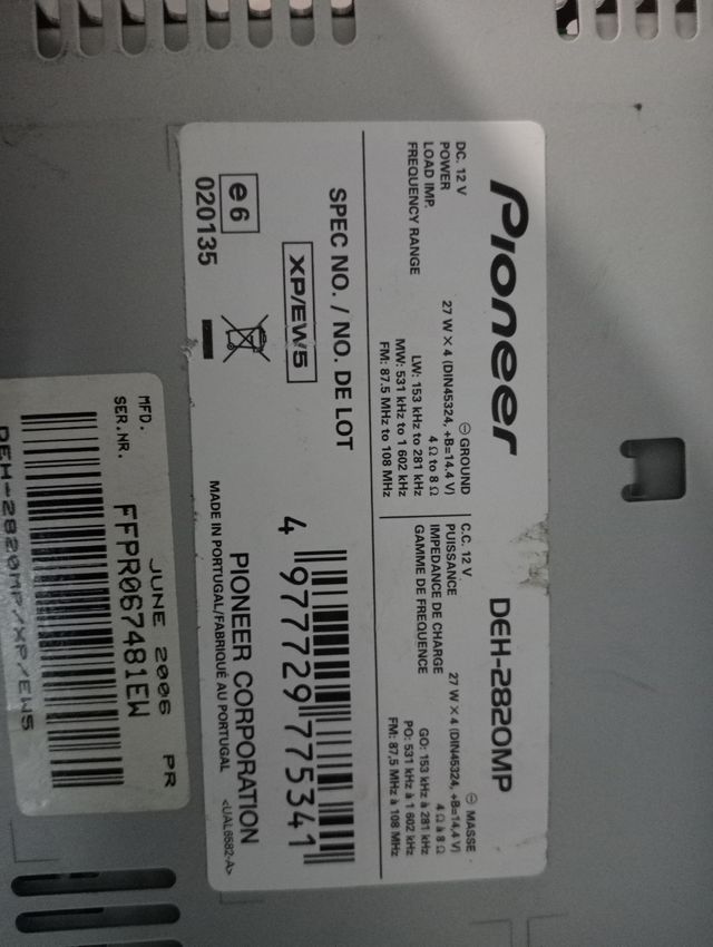 AUTO RADIO CD PIONEER DEH 2820MP