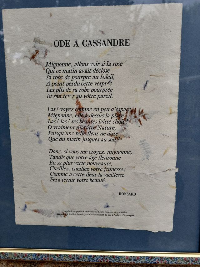 Antiguo poema francés enmarcado