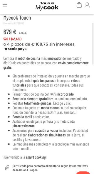 Robot de cocina Mycook Touch. Marca taurus.